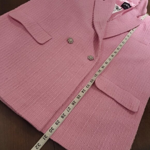 NWT Zara Women's Double Breasted Textured Tweed Blazer Size XXL Pink - Picture 11 of 14